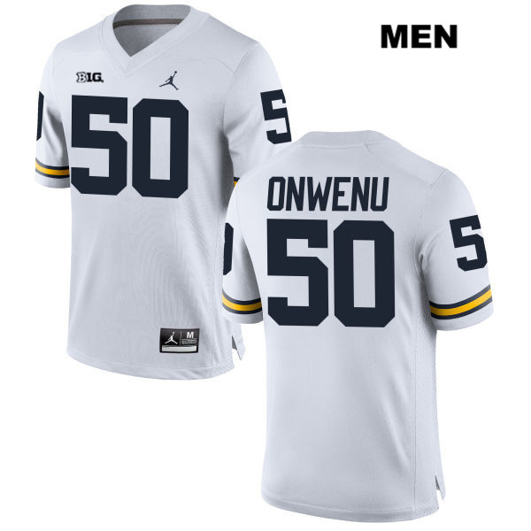 Men's NCAA Michigan Wolverines Michael Onwenu #50 White Jordan Brand Authentic Stitched Football College Jersey RK25H05QU